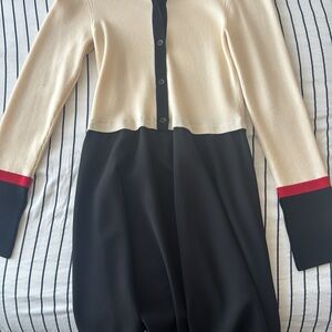 Elegant Black and Cream Midi Dress